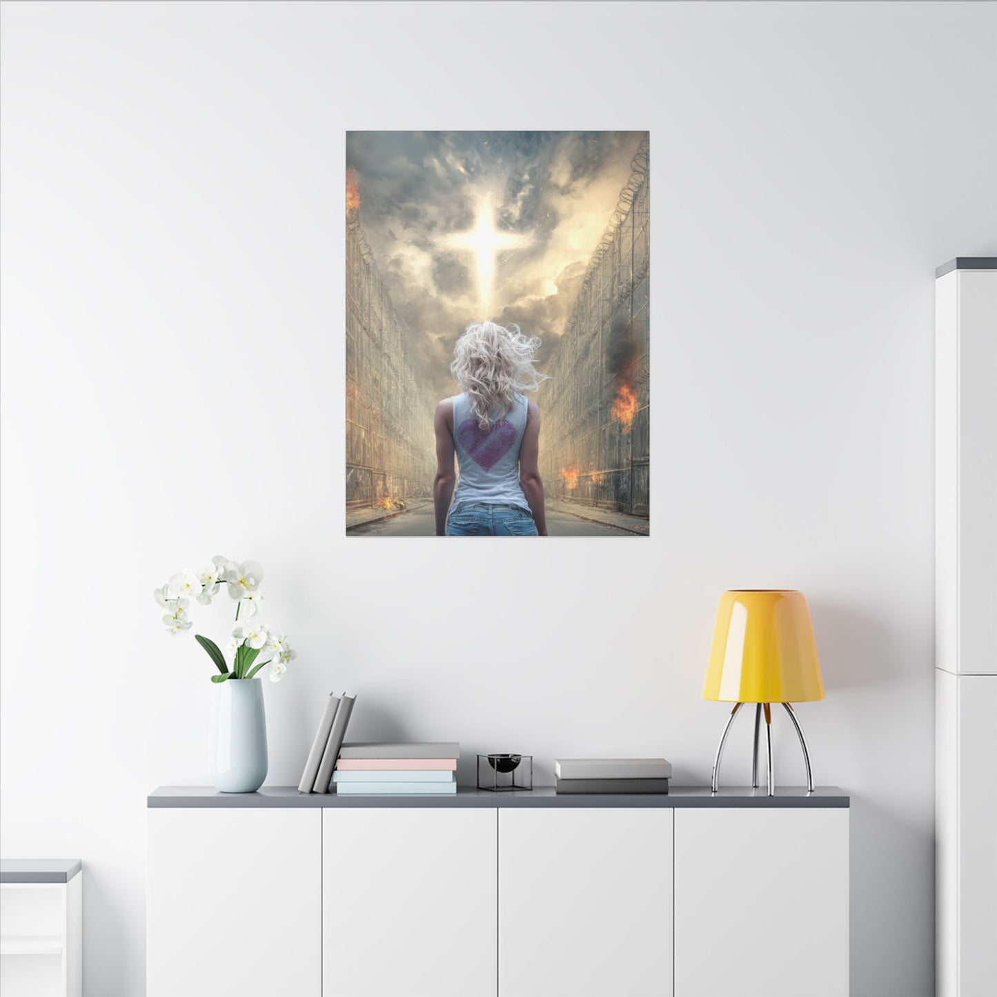 Walking through Hell for Love - Wall Art -Canvas and Poster Print, Christian Home Decor, Christian Art, Spiritual Gift, Modern Artwork