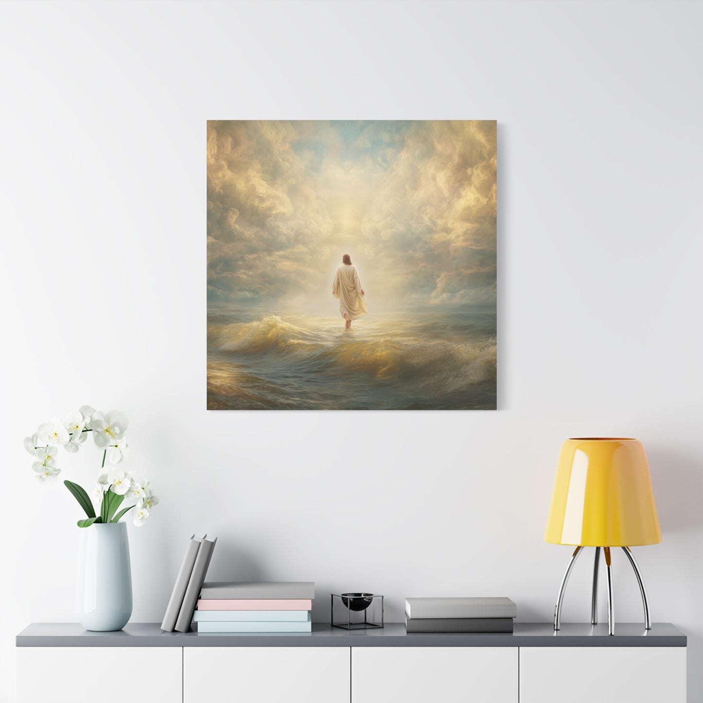 Jesus Walking on Water - Canvas & Poster Print, Spiritual Wall Decor, Divine Light Modern Canvas Art, Religious Decor, Faith-Based Art, Christian Gift