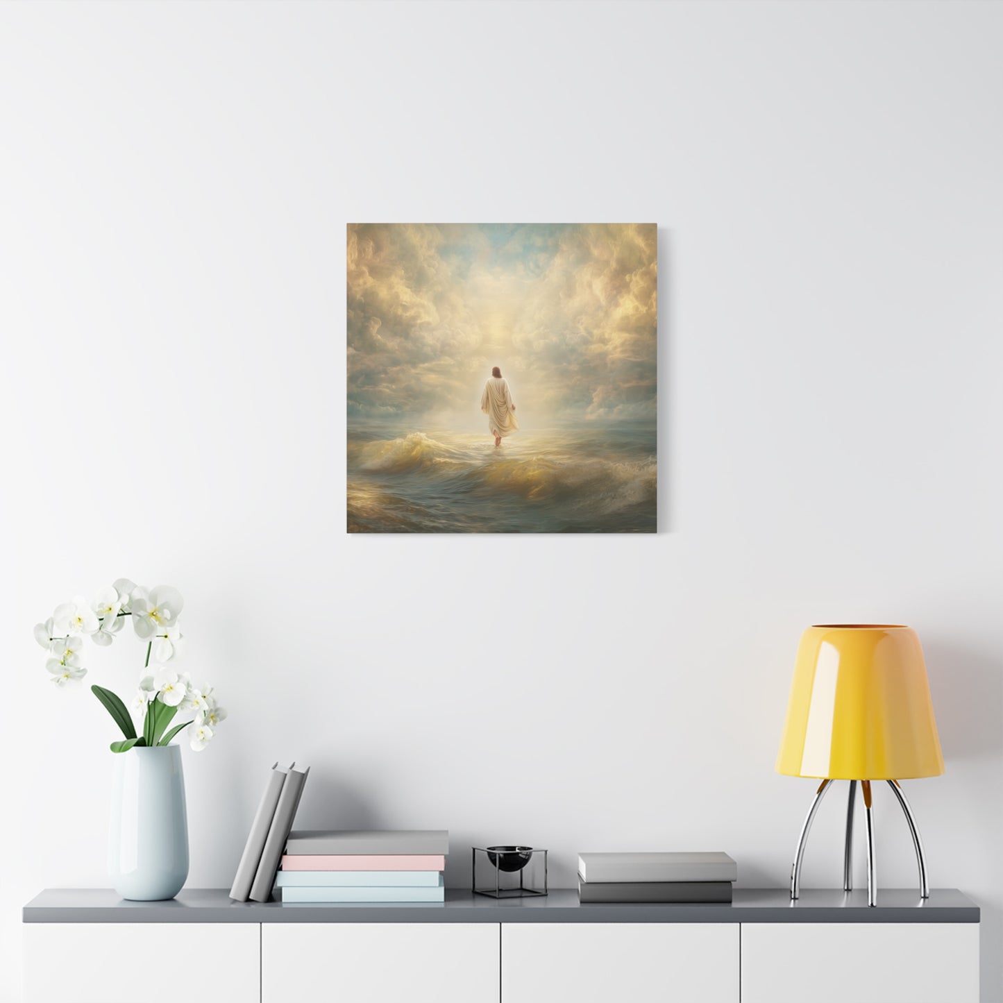 Jesus Walking on Water - Canvas & Poster Print, Spiritual Wall Decor, Divine Light Modern Canvas Art, Religious Decor, Faith-Based Art, Christian Gift