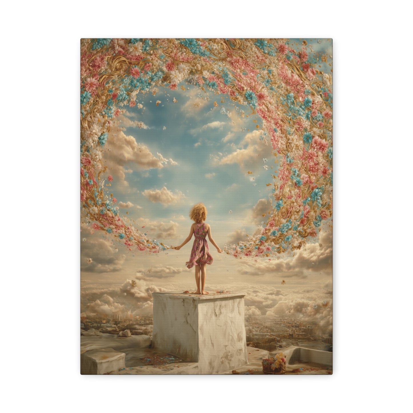 Little Girl with Flowers Art - Canvas & Poster Print, Kids Room Wall Art, Girls' Room, Children's room Decor, Baby Girl Gift, Dreamy Decor