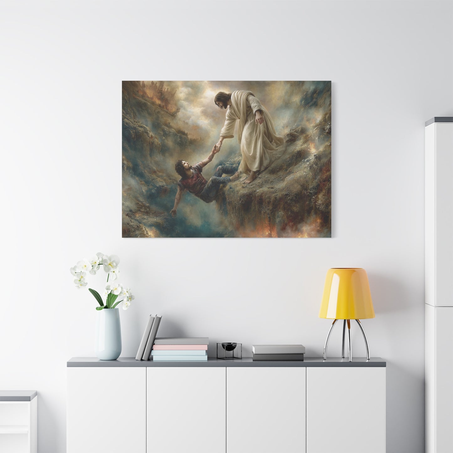 Jesus Saving Man from Pit - Canvas and Poster Print, Faith-Based Decor, Spiritual Wall Art, Religious Gift, Christian Home Decor, Biblical Wall Hanging