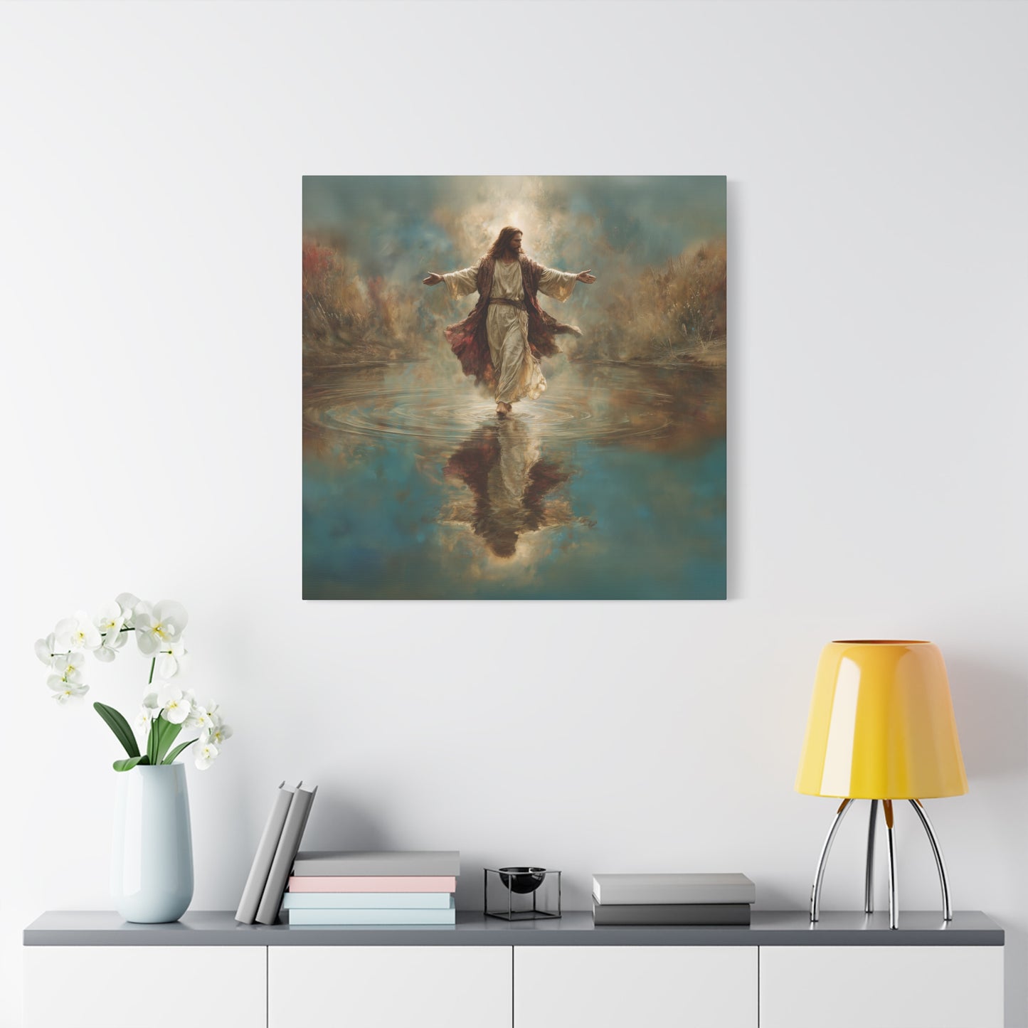 Jesus Walking on Water - Canvas & Poster Prints, Spiritual Wall Decor, Divine Light Modern Canvas Art, Religious Decor, Faith-Based Art, Christian Gift
