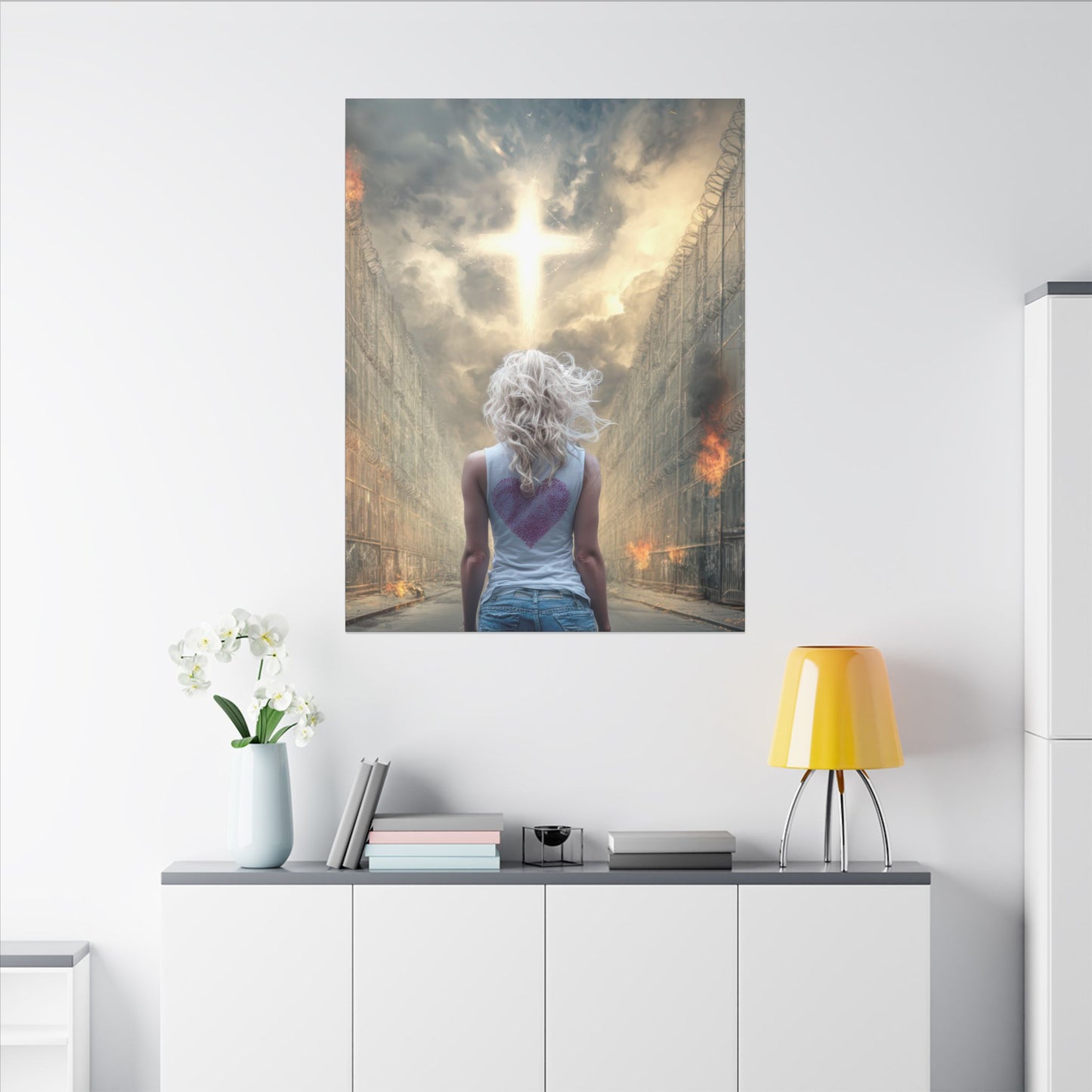Walking through Hell for Love - Wall Art -Canvas and Poster Print, Christian Home Decor, Christian Art, Spiritual Gift, Modern Artwork