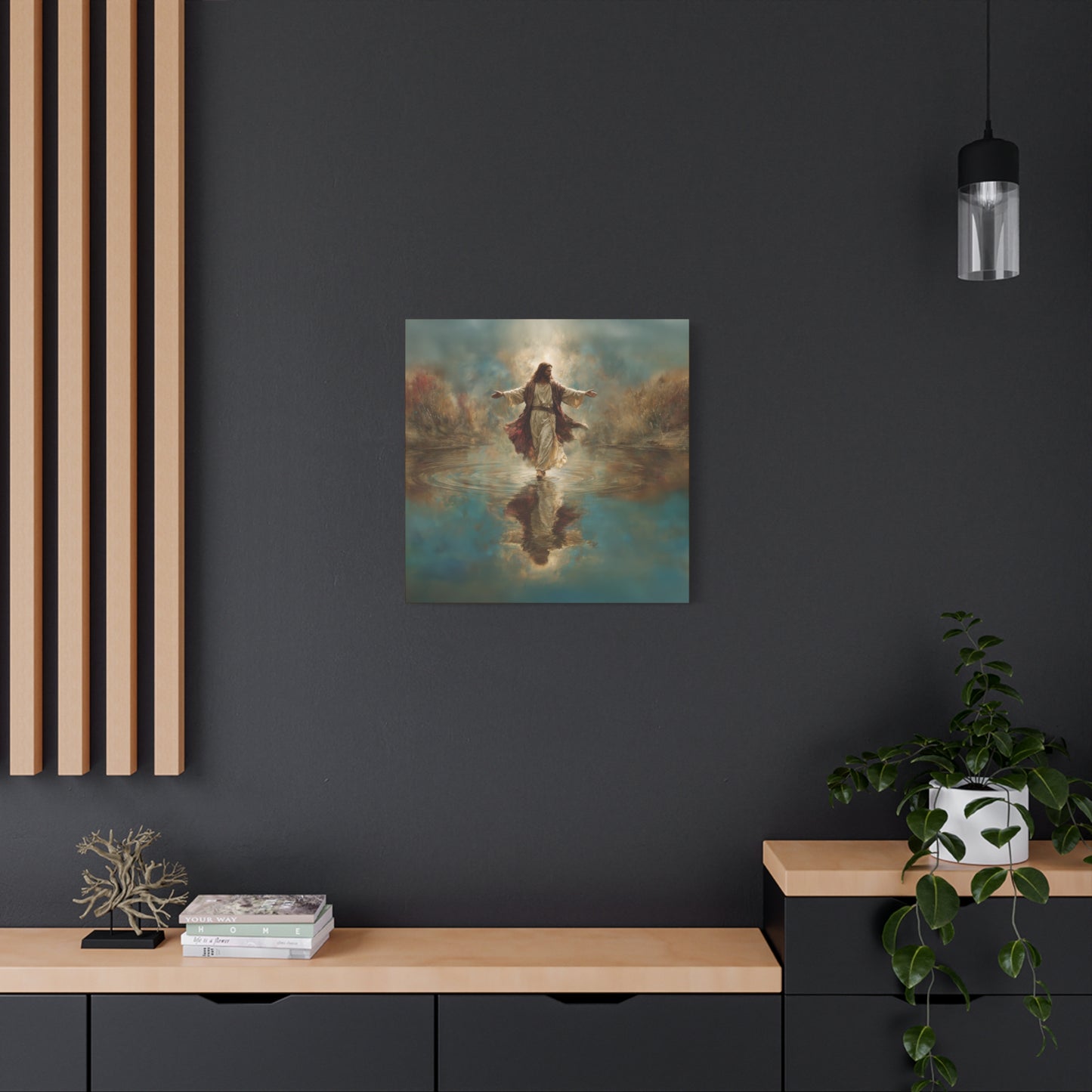 Jesus Walking on Water - Canvas & Poster Prints, Spiritual Wall Decor, Divine Light Modern Canvas Art, Religious Decor, Faith-Based Art, Christian Gift