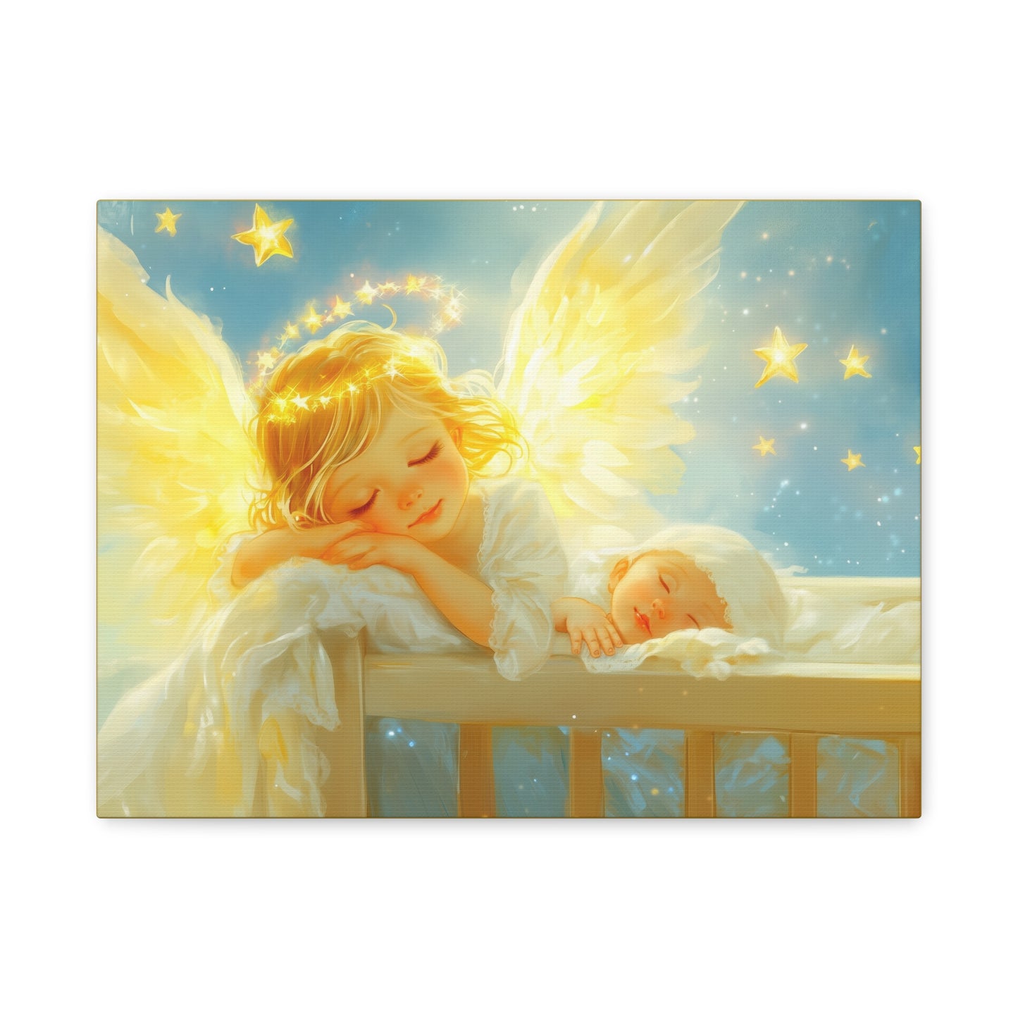 Heavenly Dreams Art - Canvas & Poster Prints, Personalization Available, Baby and Angel Design, Nursery Decor, Guardian Angel Wall Art