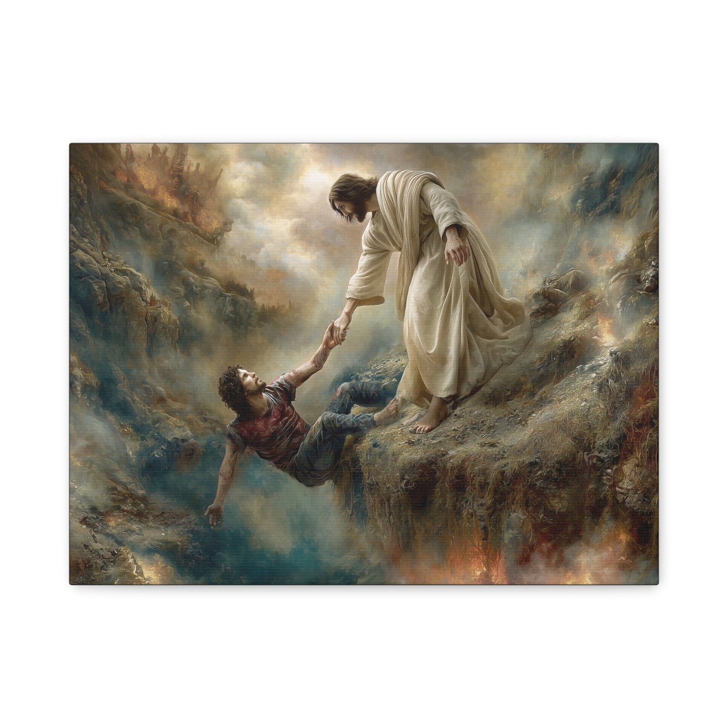 Jesus Saving Man from Pit - Canvas and Poster Print, Faith-Based Decor, Spiritual Wall Art, Religious Gift, Christian Home Decor, Biblical Wall Hanging