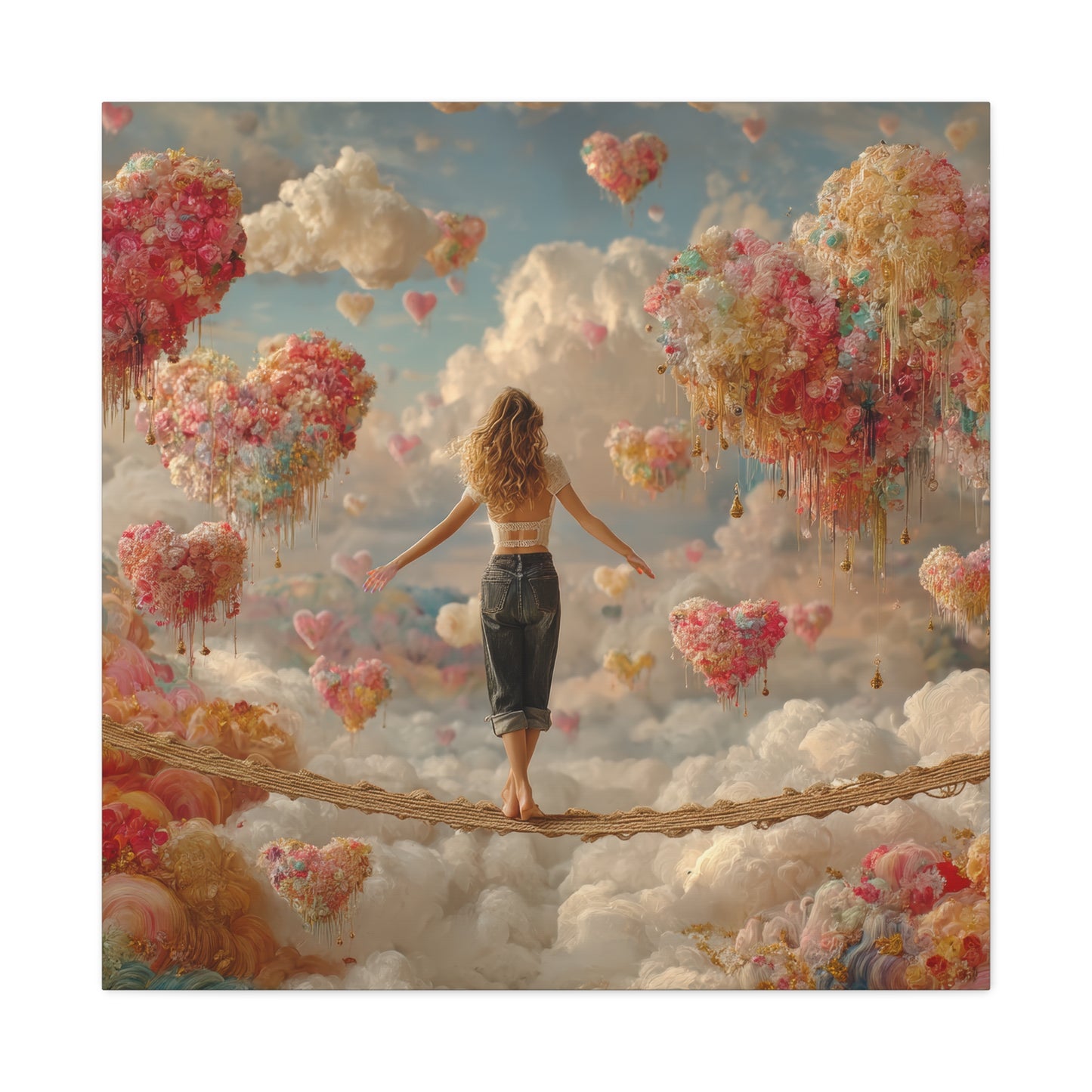 Heart-themed Artwork - Canvas & Poster Prints, Dreamy Heart Cloud Landscape, Whimsical Nursery Decor, Kids Room Wall Art, Girls' Room Art, Baby Girl Gift