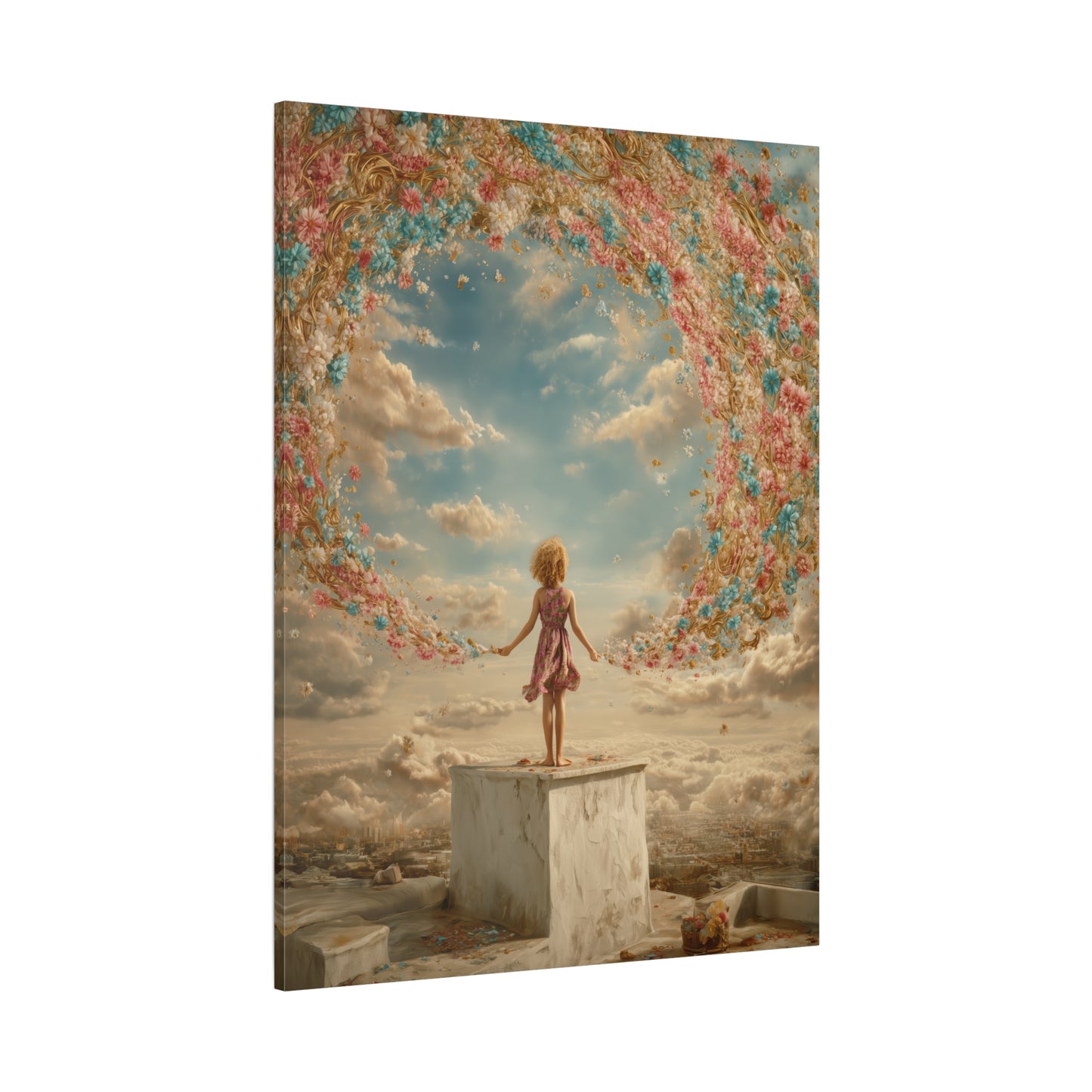 Little Girl with Flowers Art - Canvas & Poster Print, Kids Room Wall Art, Girls' Room, Children's room Decor, Baby Girl Gift, Dreamy Decor