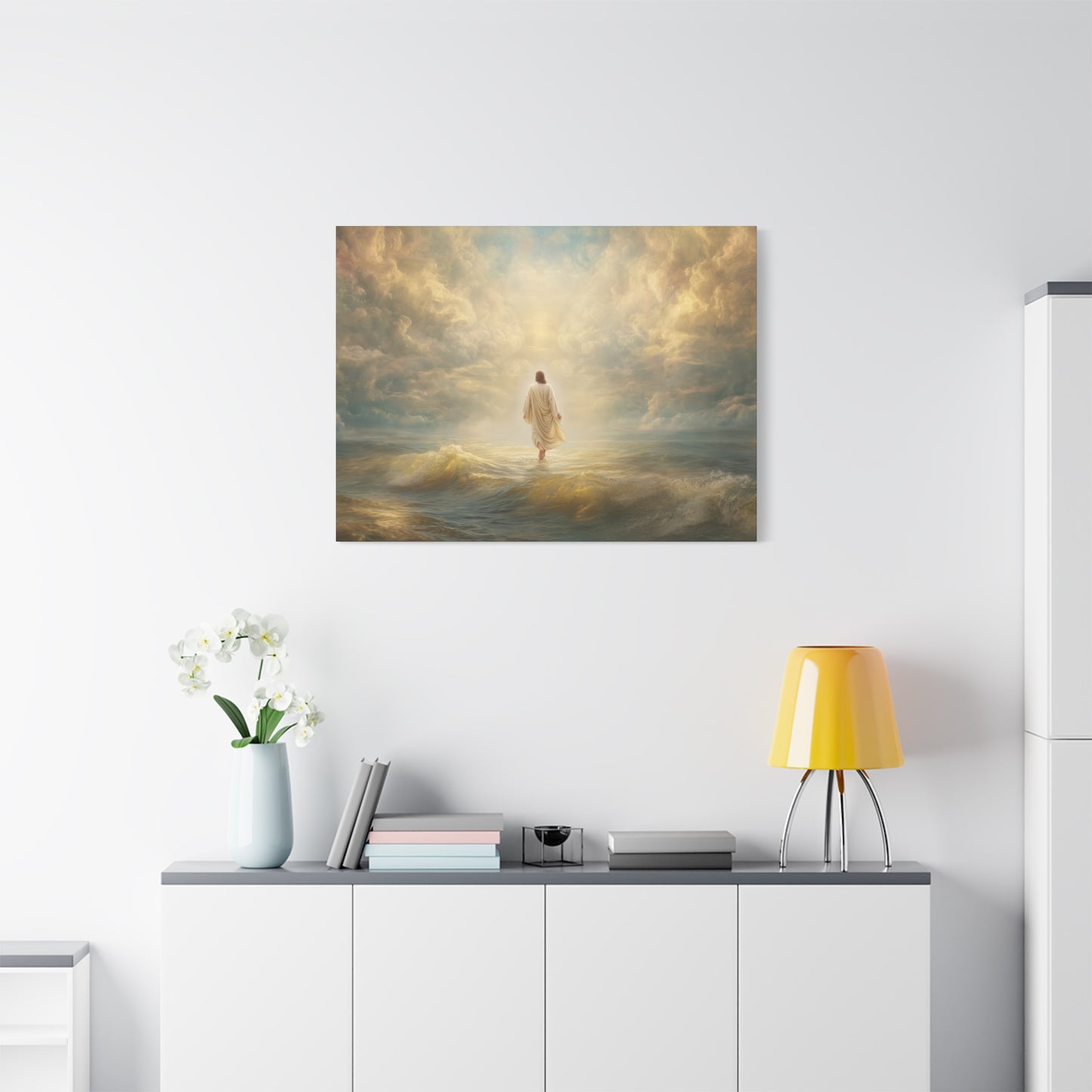 Jesus Walking on Water - Canvas & Poster Print, Spiritual Wall Decor, Divine Light Modern Canvas Art, Religious Decor, Faith-Based Art, Christian Gift