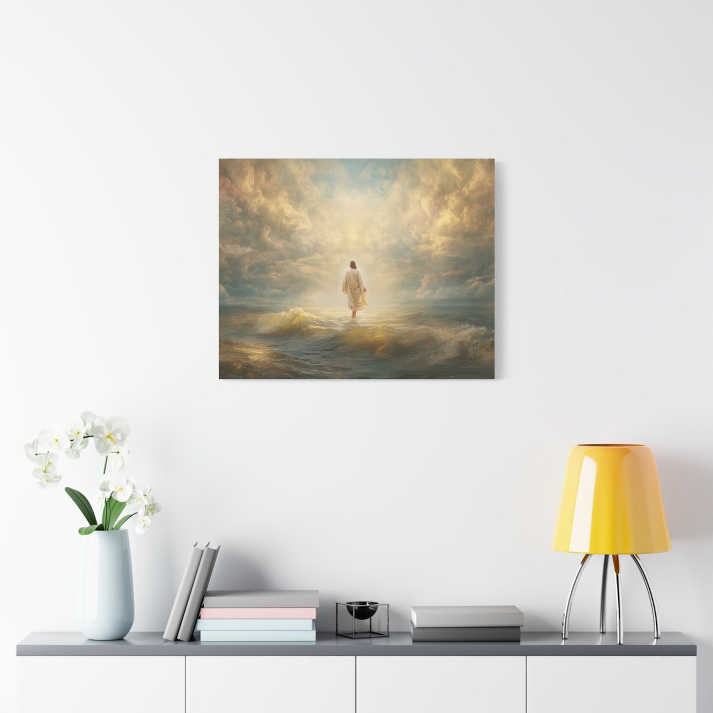 Jesus Walking on Water - Canvas & Poster Print, Spiritual Wall Decor, Divine Light Modern Canvas Art, Religious Decor, Faith-Based Art, Christian Gift