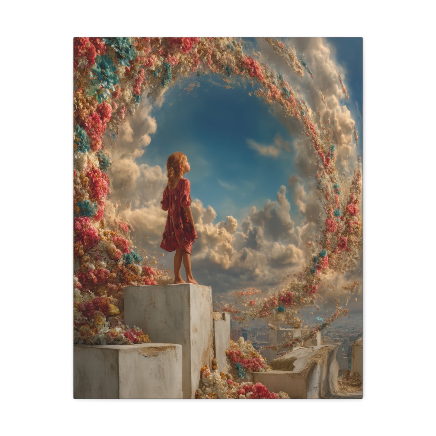 Swirling Flowers Art - Canvas & Poster Prints, Little Girl with Flowers Canvas Art, Kids Room Wall Art, Girls' Room, Children's Bedroom Decoration, Baby Girl Gift
