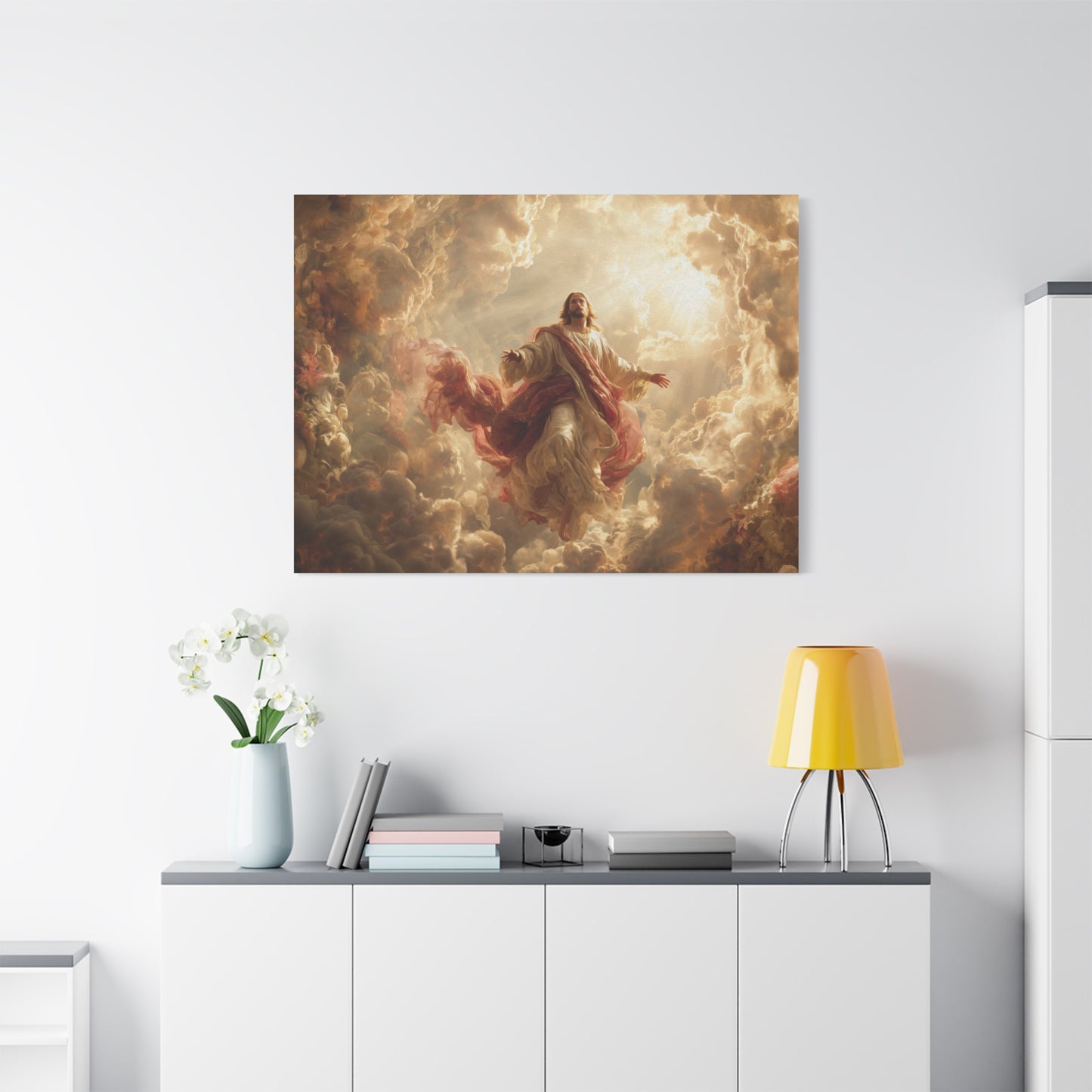 Power of Jesus Heavenly Art - Canvas & Poster, Jesus Descends in Clouds, Spiritual Wall Decor, Religious Home Decor, Faith-Based Art