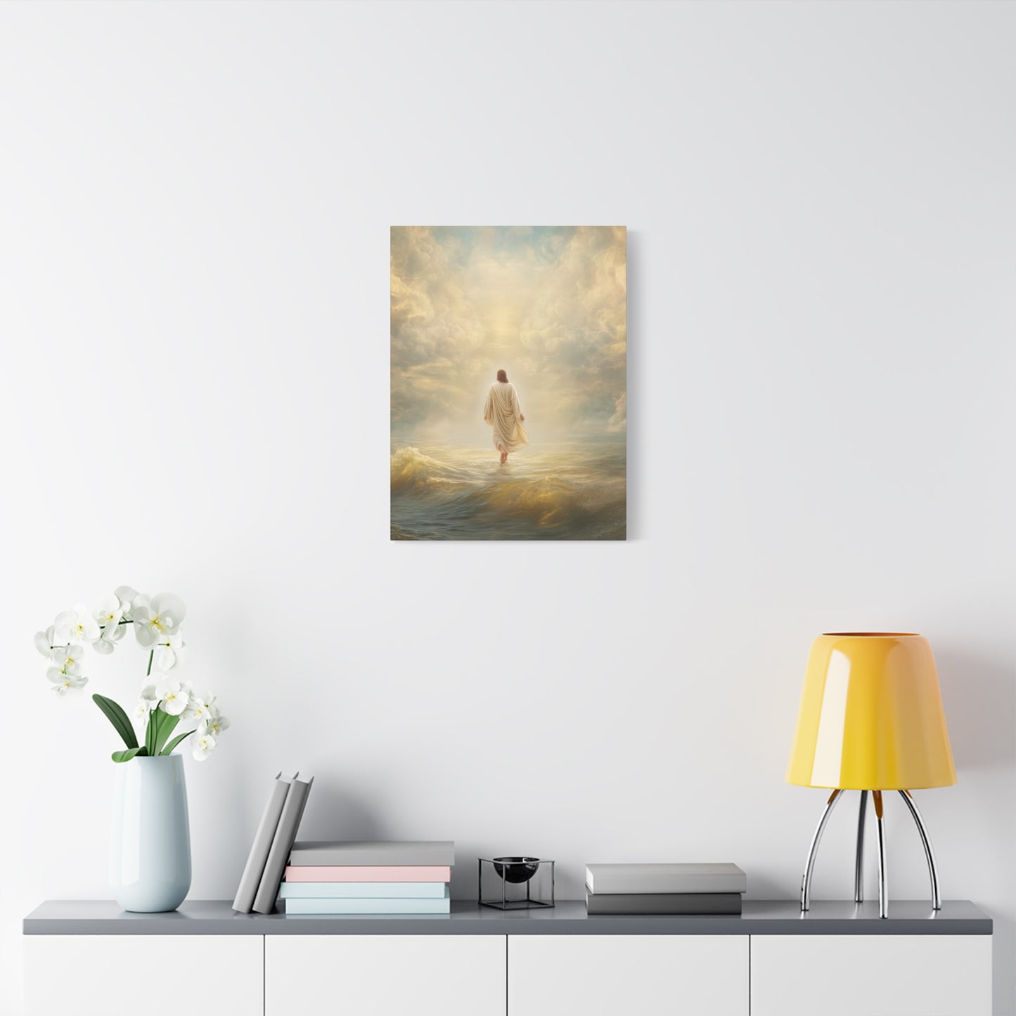 Jesus Walking on Water - Canvas & Poster Print, Spiritual Wall Decor, Divine Light Modern Canvas Art, Religious Decor, Faith-Based Art, Christian Gift