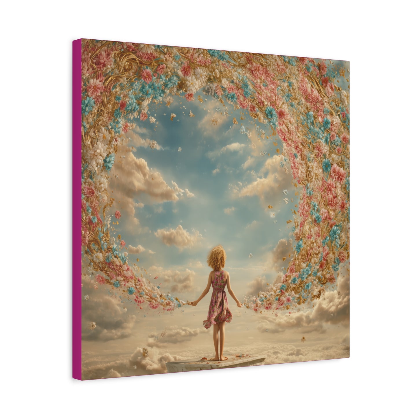 Little Girl with Flowers Art - Canvas & Poster Print, Kids Room Wall Art, Girls' Room, Children's room Decor, Baby Girl Gift, Dreamy Decor