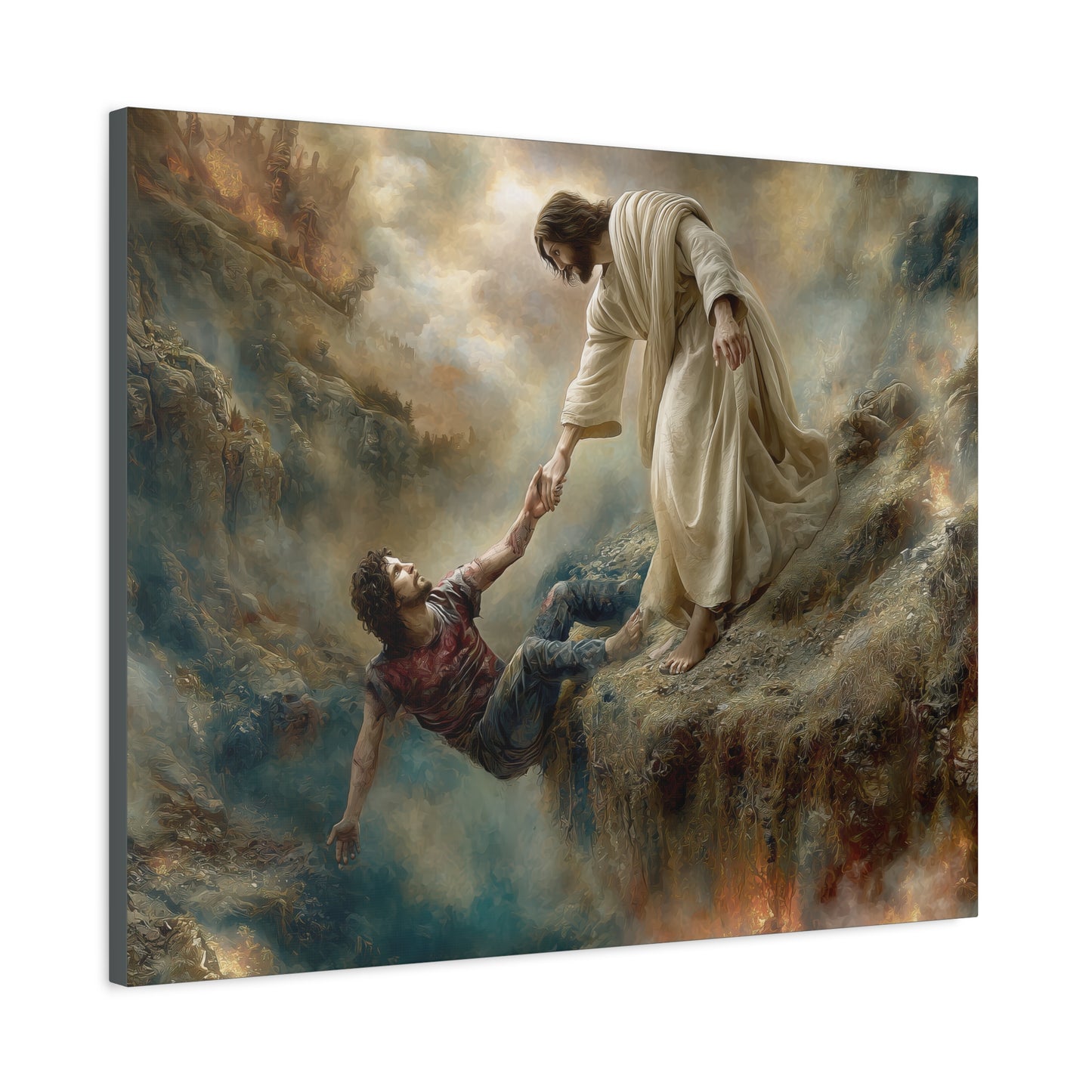 Jesus Saving Man from Pit - Canvas and Poster Print, Faith-Based Decor, Spiritual Wall Art, Religious Gift, Christian Home Decor, Biblical Wall Hanging