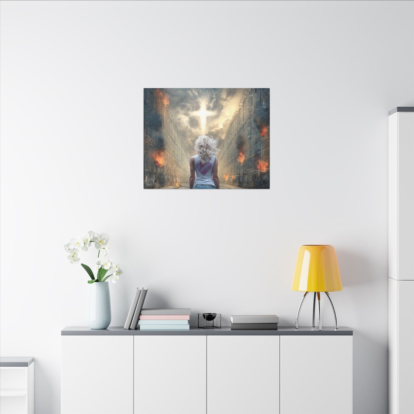 Walking through Hell for Love - Wall Art -Canvas and Poster Print, Christian Home Decor, Christian Art, Spiritual Gift, Modern Artwork