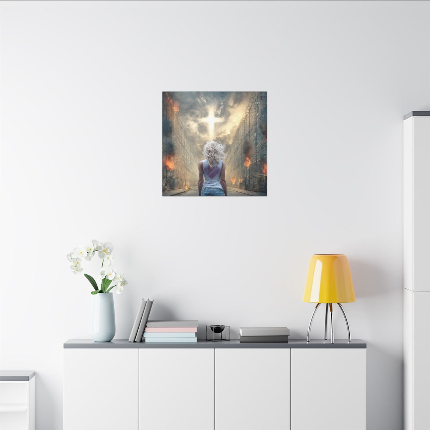 Walking through Hell for Love - Wall Art -Canvas and Poster Print, Christian Home Decor, Christian Art, Spiritual Gift, Modern Artwork