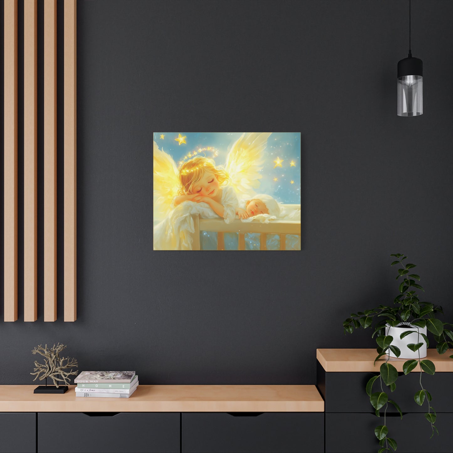 Heavenly Dreams Art - Canvas & Poster Prints, Personalization Available, Baby and Angel Design, Nursery Decor, Guardian Angel Wall Art