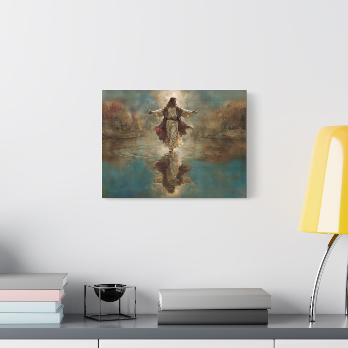 Jesus Walking on Water - Canvas & Poster Prints, Spiritual Wall Decor, Divine Light Modern Canvas Art, Religious Decor, Faith-Based Art, Christian Gift