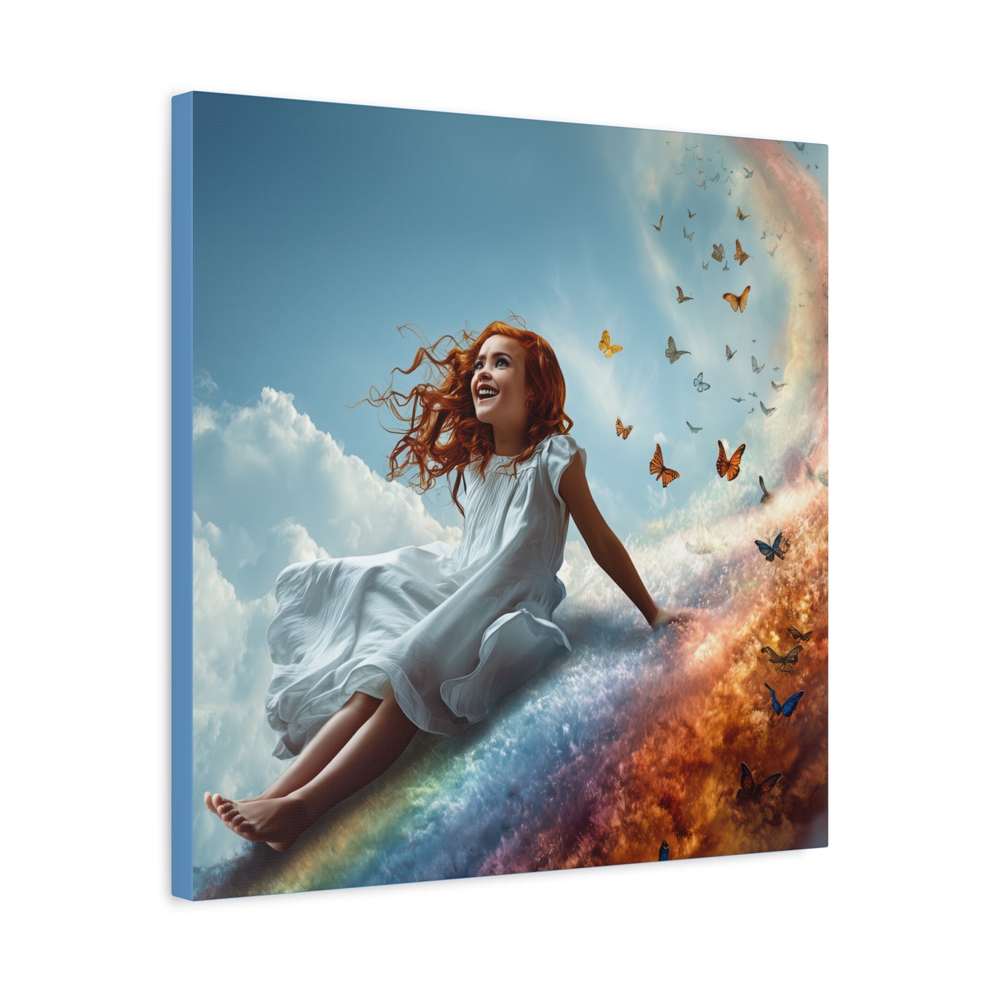 Girl Slides Down Rainbow Art - Canvas & Poster Print, Colorful Butterfly Canvas Art, Unique Kid's Room Art, Little Girls Room Canvas Art, Girl's Bedroom Art