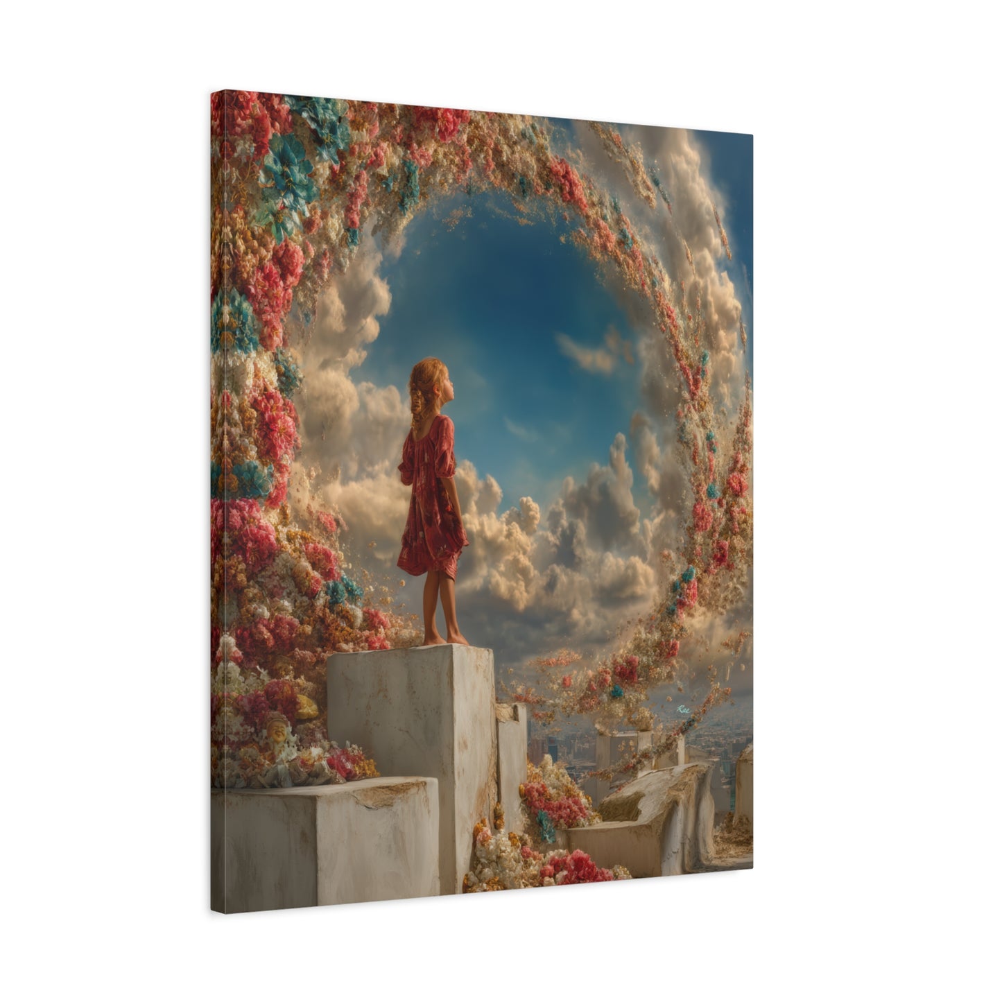 Swirling Flowers Art - Canvas & Poster Prints, Little Girl with Flowers Canvas Art, Kids Room Wall Art, Girls' Room, Children's Bedroom Decoration, Baby Girl Gift