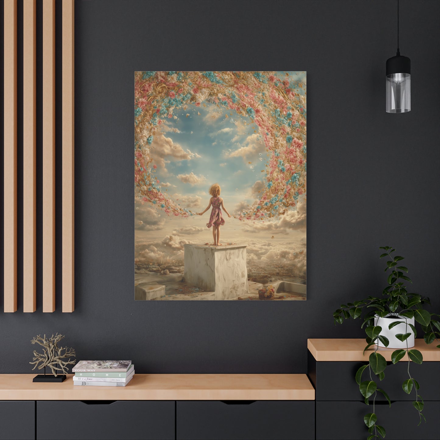 Little Girl with Flowers Art - Canvas & Poster Print, Kids Room Wall Art, Girls' Room, Children's room Decor, Baby Girl Gift, Dreamy Decor