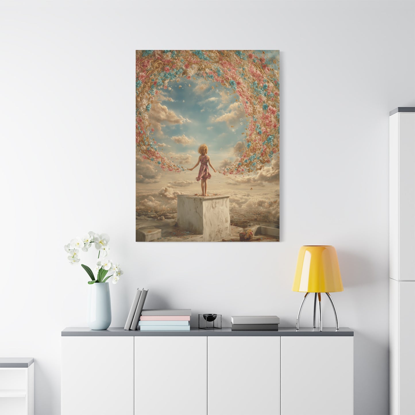 Little Girl with Flowers Art - Canvas & Poster Print, Kids Room Wall Art, Girls' Room, Children's room Decor, Baby Girl Gift, Dreamy Decor