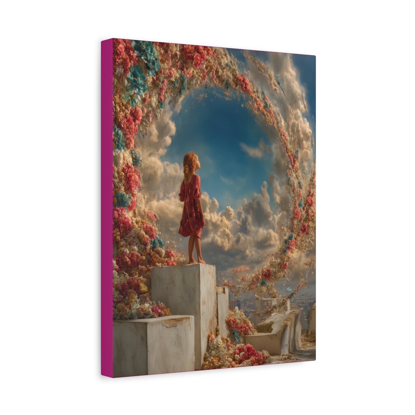 Swirling Flowers Art - Canvas & Poster Prints, Little Girl with Flowers Canvas Art, Kids Room Wall Art, Girls' Room, Children's Bedroom Decoration, Baby Girl Gift