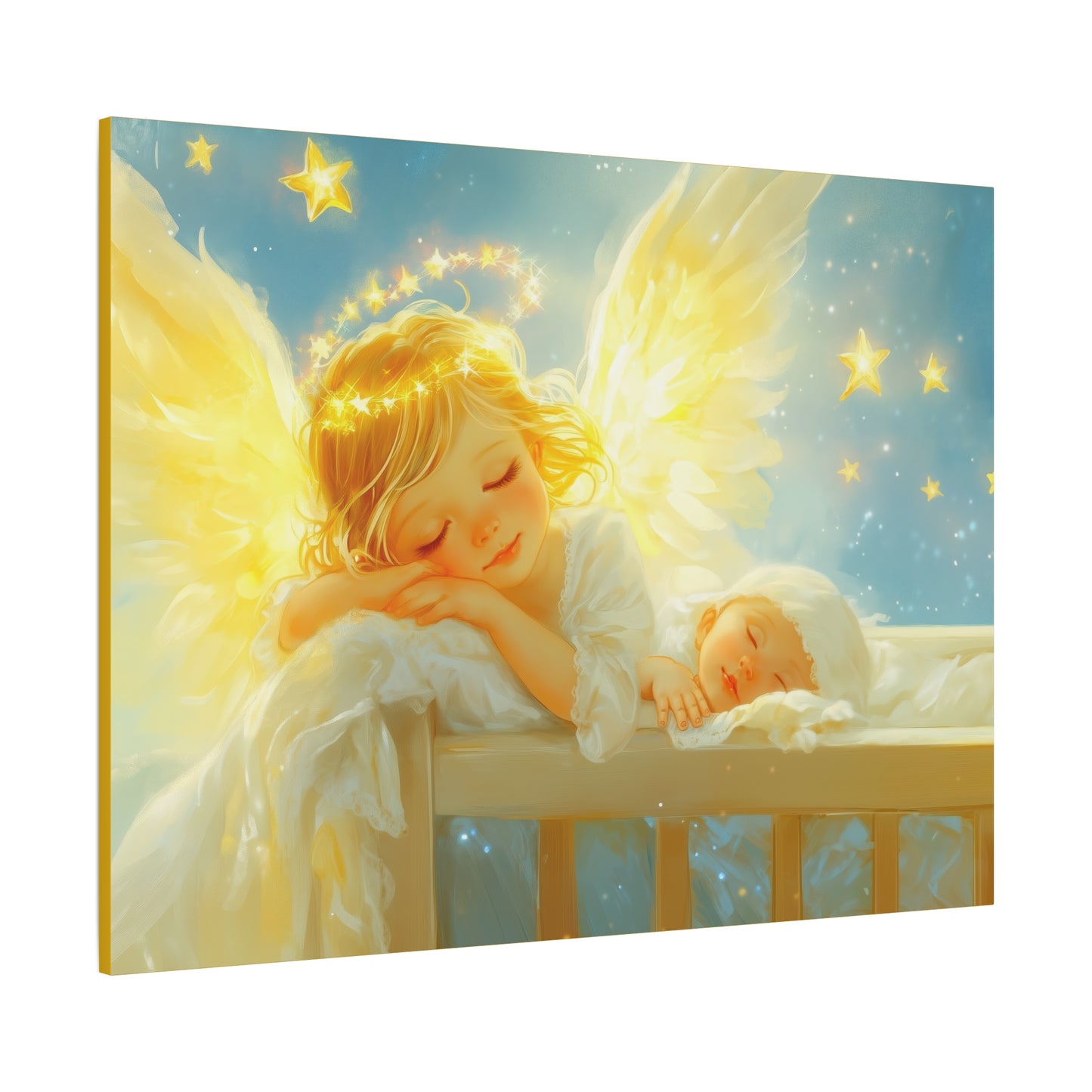 Heavenly Dreams Art - Canvas & Poster Prints, Personalization Available, Baby and Angel Design, Nursery Decor, Guardian Angel Wall Art