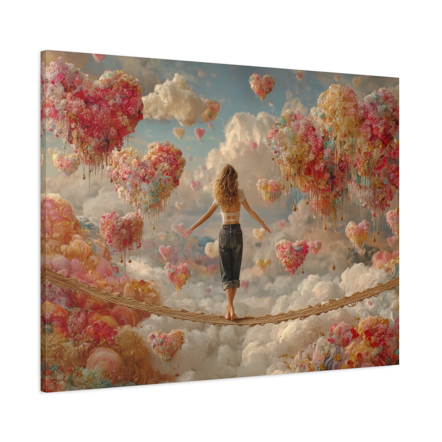 Heart-themed Artwork - Canvas & Poster Prints, Dreamy Heart Cloud Landscape, Whimsical Nursery Decor, Kids Room Wall Art, Girls' Room Art, Baby Girl Gift