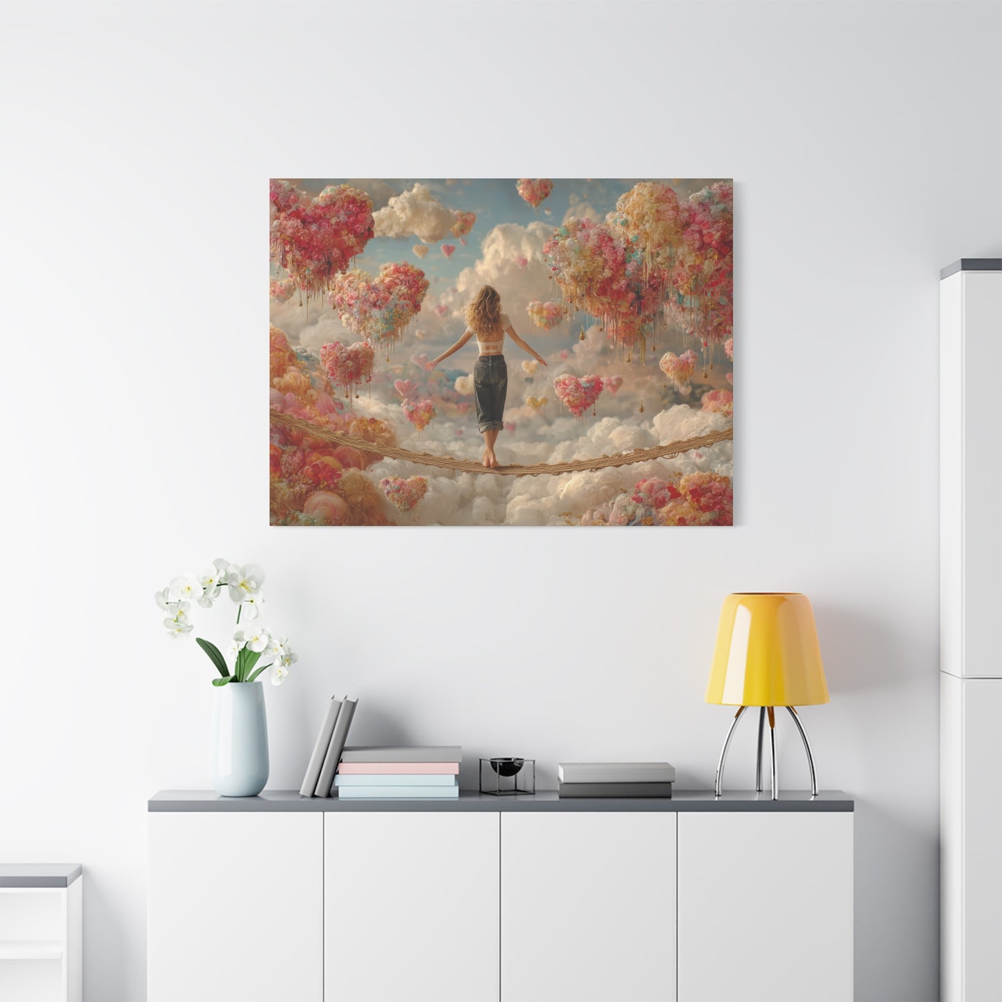 Heart-themed Artwork - Canvas & Poster Prints, Dreamy Heart Cloud Landscape, Whimsical Nursery Decor, Kids Room Wall Art, Girls' Room Art, Baby Girl Gift