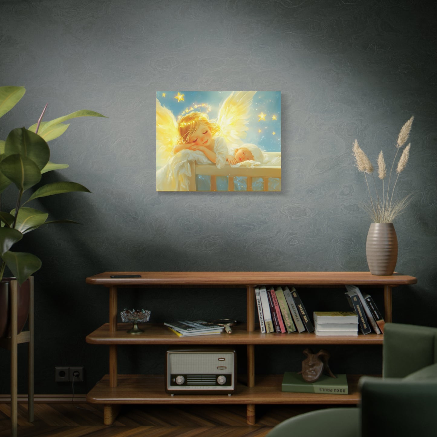 Heavenly Dreams Art - Canvas & Poster Prints, Personalization Available, Baby and Angel Design, Nursery Decor, Guardian Angel Wall Art