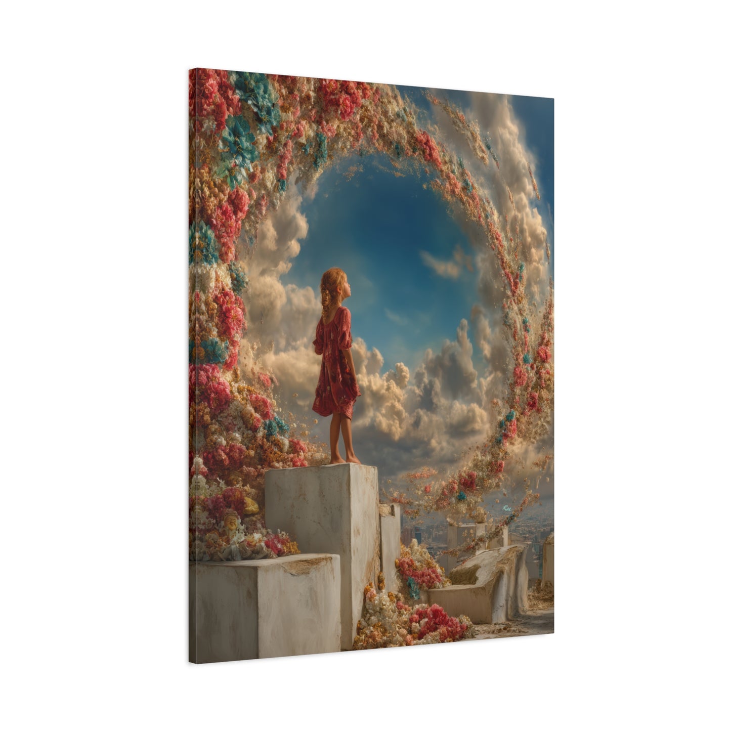 Swirling Flowers Art - Canvas & Poster Prints, Little Girl with Flowers Canvas Art, Kids Room Wall Art, Girls' Room, Children's Bedroom Decoration, Baby Girl Gift