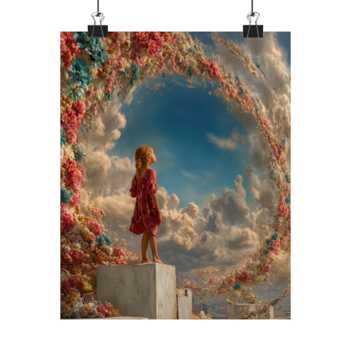 Swirling Flowers Art - Canvas & Poster Prints, Little Girl with Flowers Canvas Art, Kids Room Wall Art, Girls' Room, Children's Bedroom Decoration, Baby Girl Gift