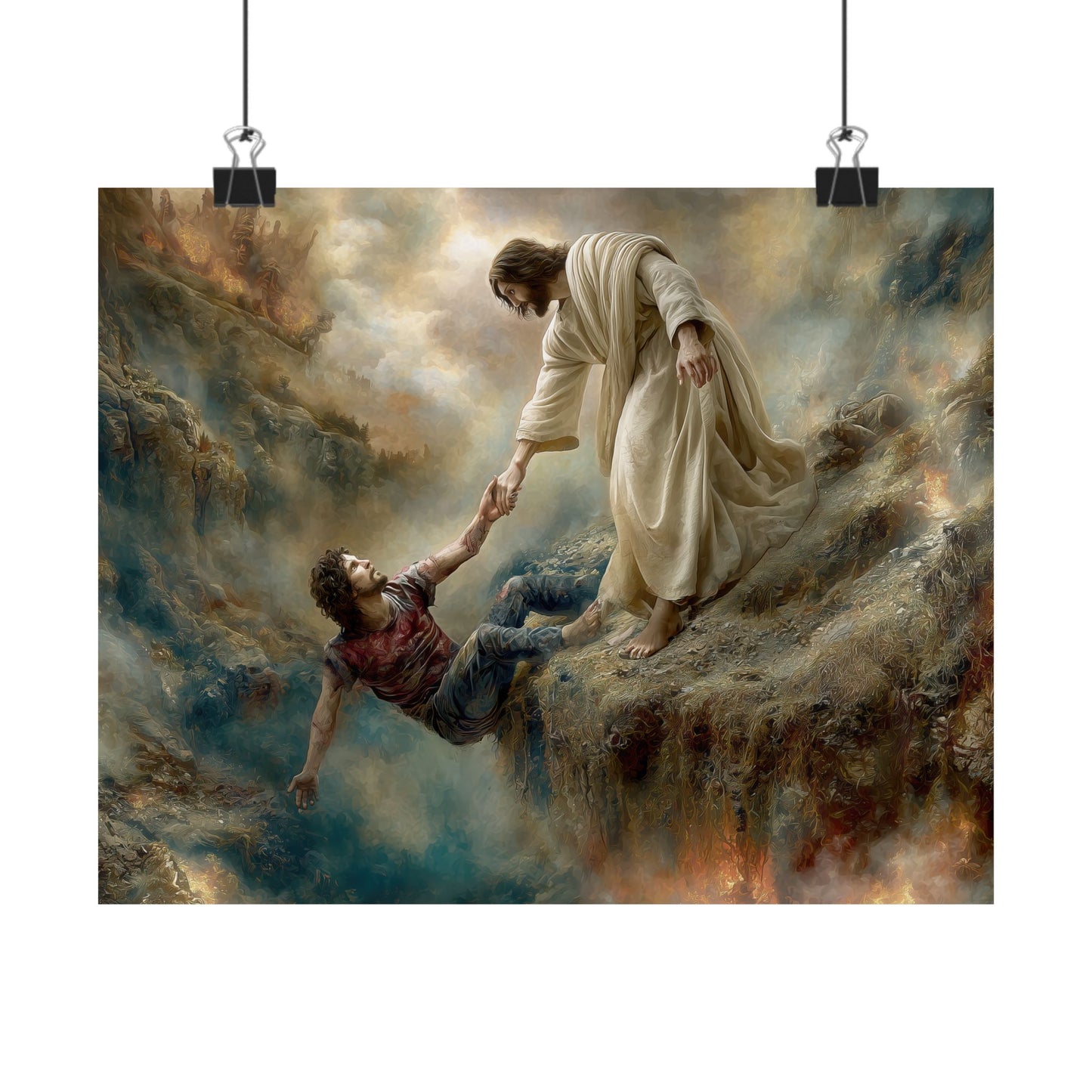 Jesus Saving Man from Pit - Canvas and Poster Print, Faith-Based Decor, Spiritual Wall Art, Religious Gift, Christian Home Decor, Biblical Wall Hanging