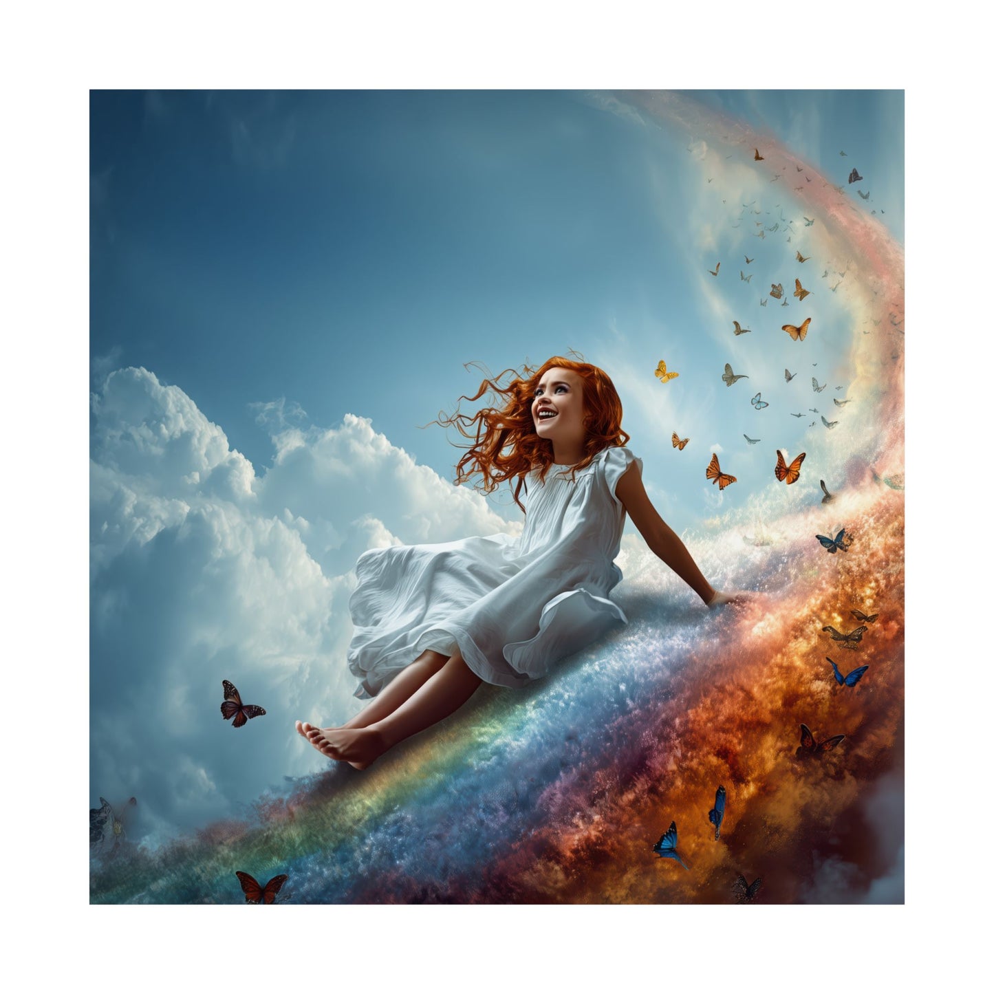 Girl Slides Down Rainbow Art - Canvas & Poster Print, Colorful Butterfly Canvas Art, Unique Kid's Room Art, Little Girls Room Canvas Art, Girl's Bedroom Art