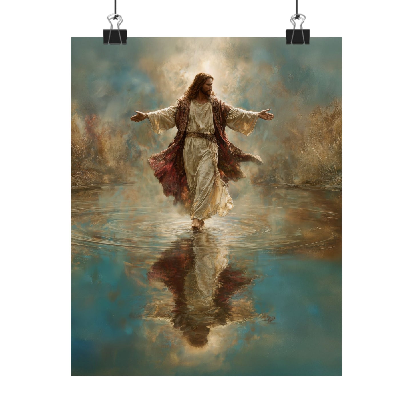 Jesus Walking on Water - Canvas & Poster Prints, Spiritual Wall Decor, Divine Light Modern Canvas Art, Religious Decor, Faith-Based Art, Christian Gift