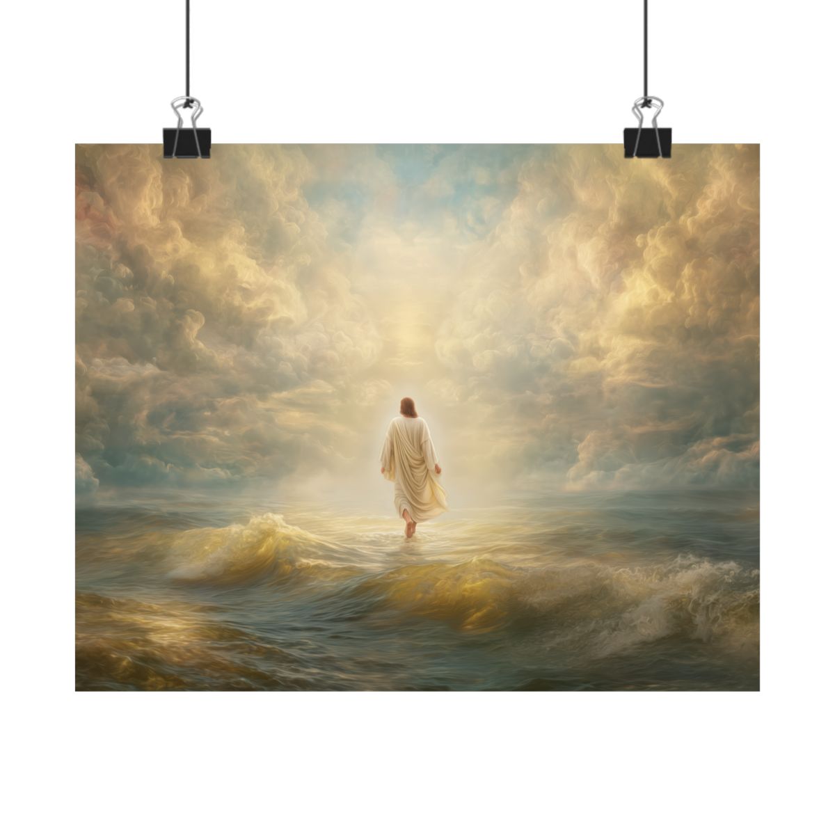 Jesus Walking on Water - Canvas & Poster Print, Spiritual Wall Decor, Divine Light Modern Canvas Art, Religious Decor, Faith-Based Art, Christian Gift