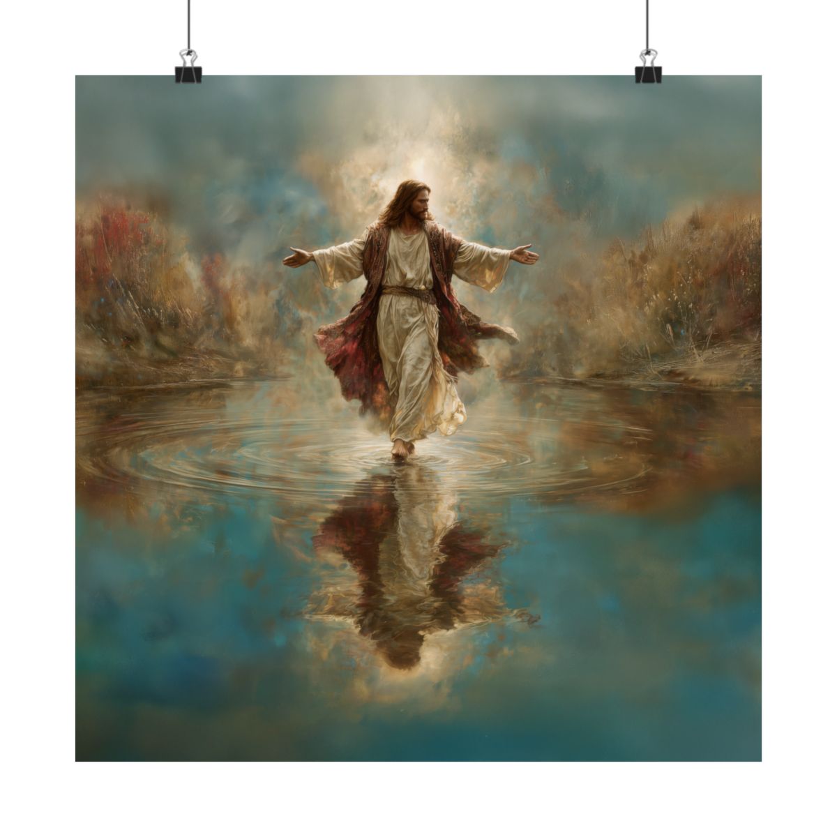 Jesus Walking on Water - Canvas & Poster Prints, Spiritual Wall Decor, Divine Light Modern Canvas Art, Religious Decor, Faith-Based Art, Christian Gift