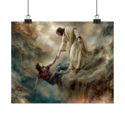 Jesus Saving Man from Pit - Canvas and Poster Print, Faith-Based Decor, Spiritual Wall Art, Religious Gift, Christian Home Decor, Biblical Wall Hanging