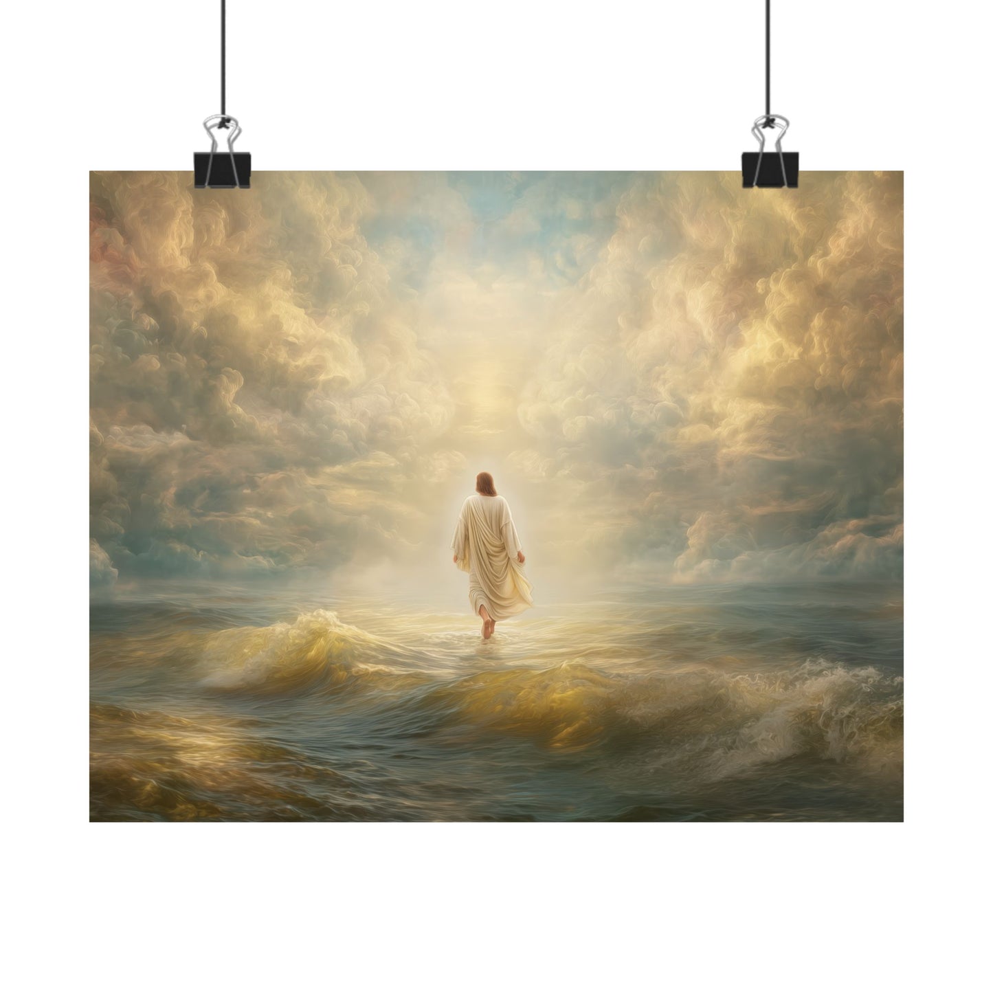 Jesus Walking on Water - Canvas & Poster Print, Spiritual Wall Decor, Divine Light Modern Canvas Art, Religious Decor, Faith-Based Art, Christian Gift