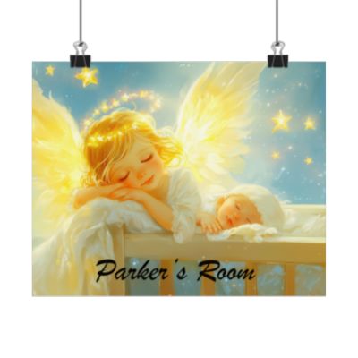 Heavenly Dreams Art - Canvas & Poster Prints, Personalization Available, Baby and Angel Design, Nursery Decor, Guardian Angel Wall Art