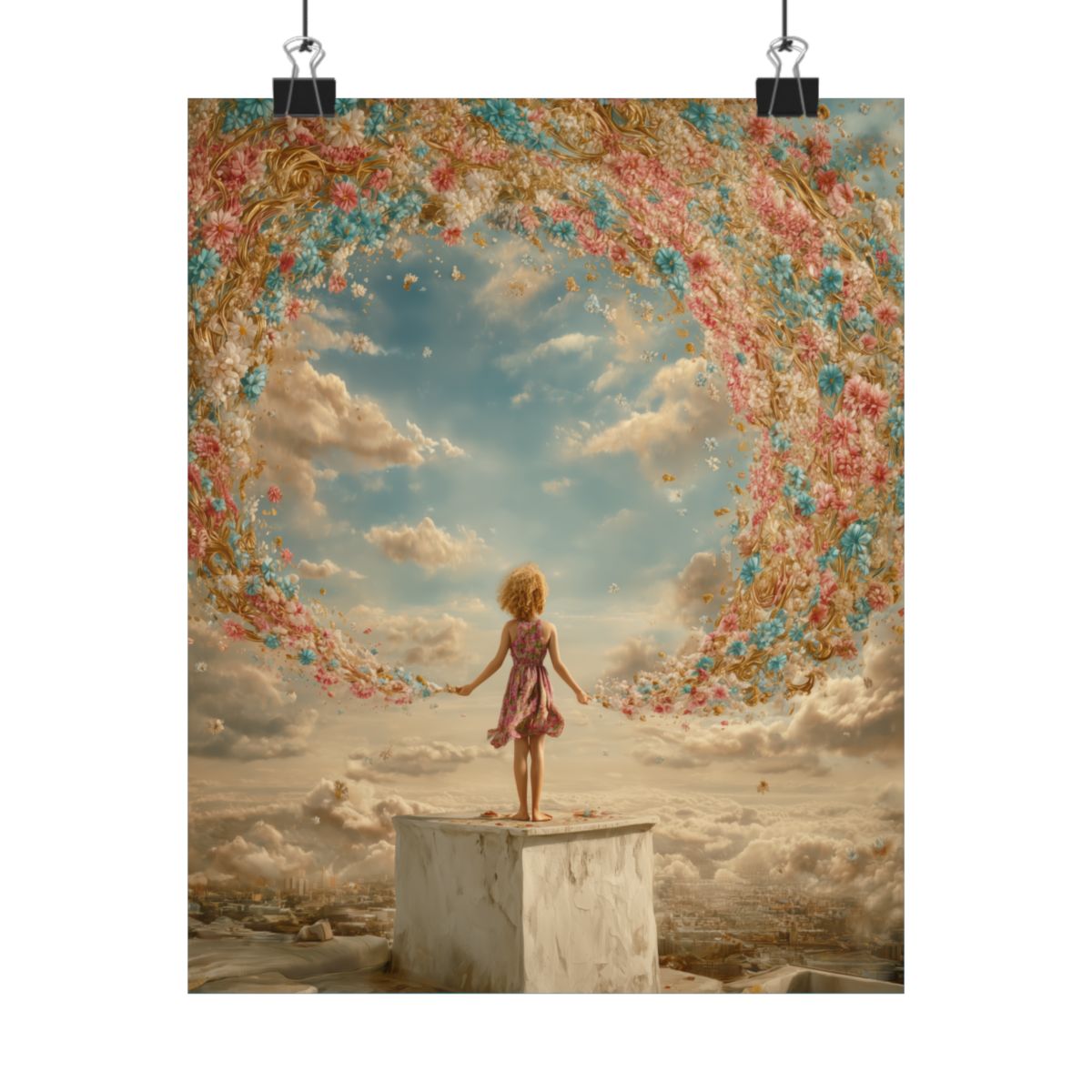Little Girl with Flowers Art - Canvas & Poster Print, Kids Room Wall Art, Girls' Room, Children's room Decor, Baby Girl Gift, Dreamy Decor