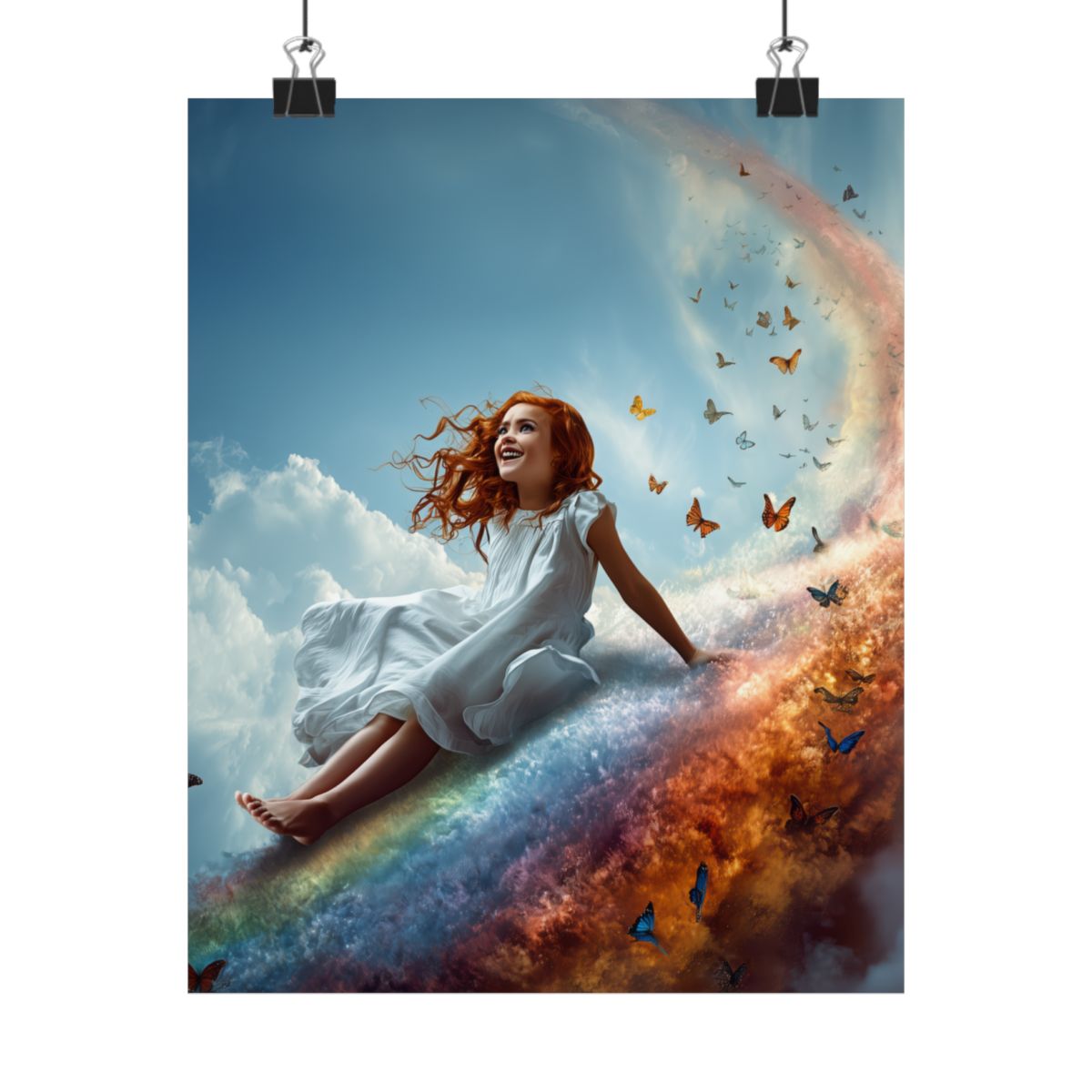 Girl Slides Down Rainbow Art - Canvas & Poster Print, Colorful Butterfly Canvas Art, Unique Kid's Room Art, Little Girls Room Canvas Art, Girl's Bedroom Art