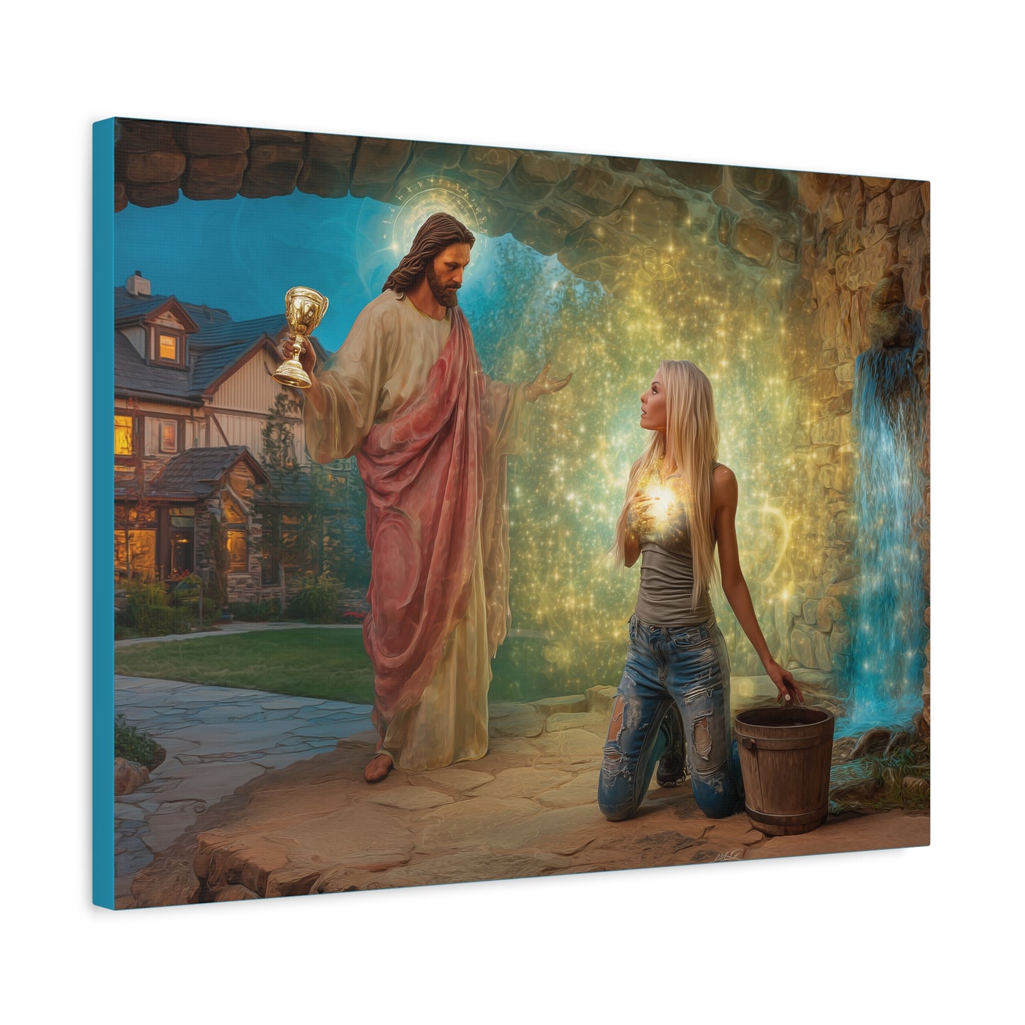 Samaritan Women at the Well with Jesus - Canvas & Poster Prints, Spiritual Wall Decor, Modern Jesus Canvas Art, Religious Decor, Faith-Based Art, Christian Gift