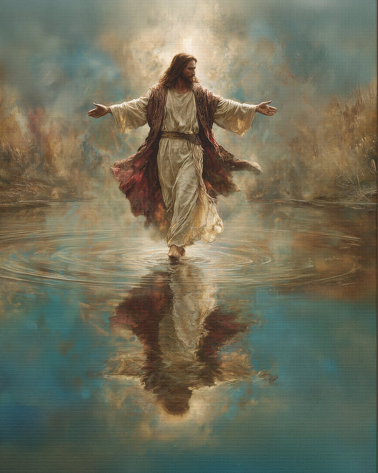 Jesus Walking on Water - Canvas & Poster Prints, Spiritual Wall Decor, Divine Light Modern Canvas Art, Religious Decor, Faith-Based Art, Christian Gift