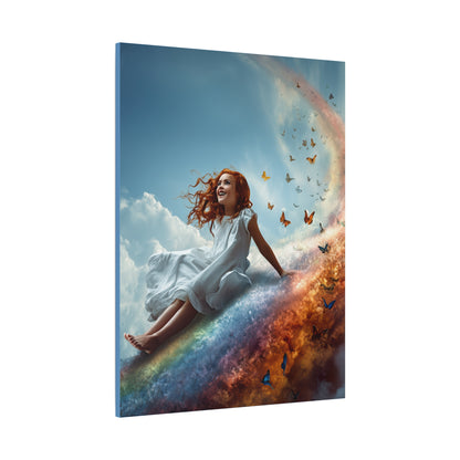 Girl Slides Down Rainbow Art - Canvas & Poster Print, Colorful Butterfly Canvas Art, Unique Kid's Room Art, Little Girls Room Canvas Art, Girl's Bedroom Art