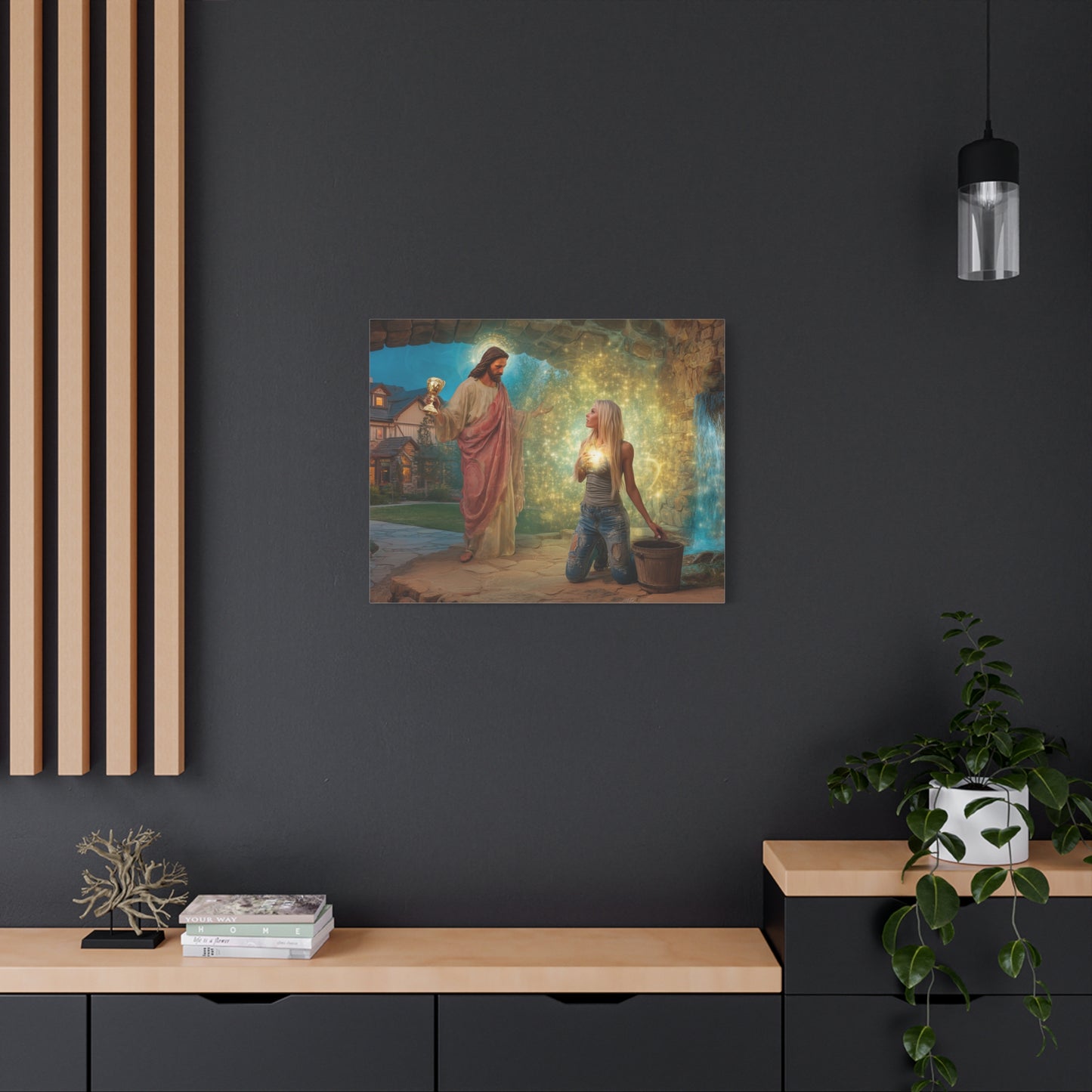 Samaritan Women at the Well with Jesus - Canvas & Poster Prints, Spiritual Wall Decor, Modern Jesus Canvas Art, Religious Decor, Faith-Based Art, Christian Gift