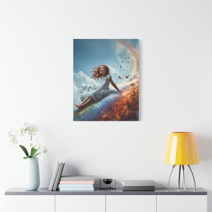 Girl Slides Down Rainbow Art - Canvas & Poster Print, Colorful Butterfly Canvas Art, Unique Kid's Room Art, Little Girls Room Canvas Art, Girl's Bedroom Art