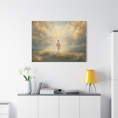 Jesus Walking on Water - Canvas & Poster Print, Spiritual Wall Decor, Divine Light Modern Canvas Art, Religious Decor, Faith-Based Art, Christian Gift